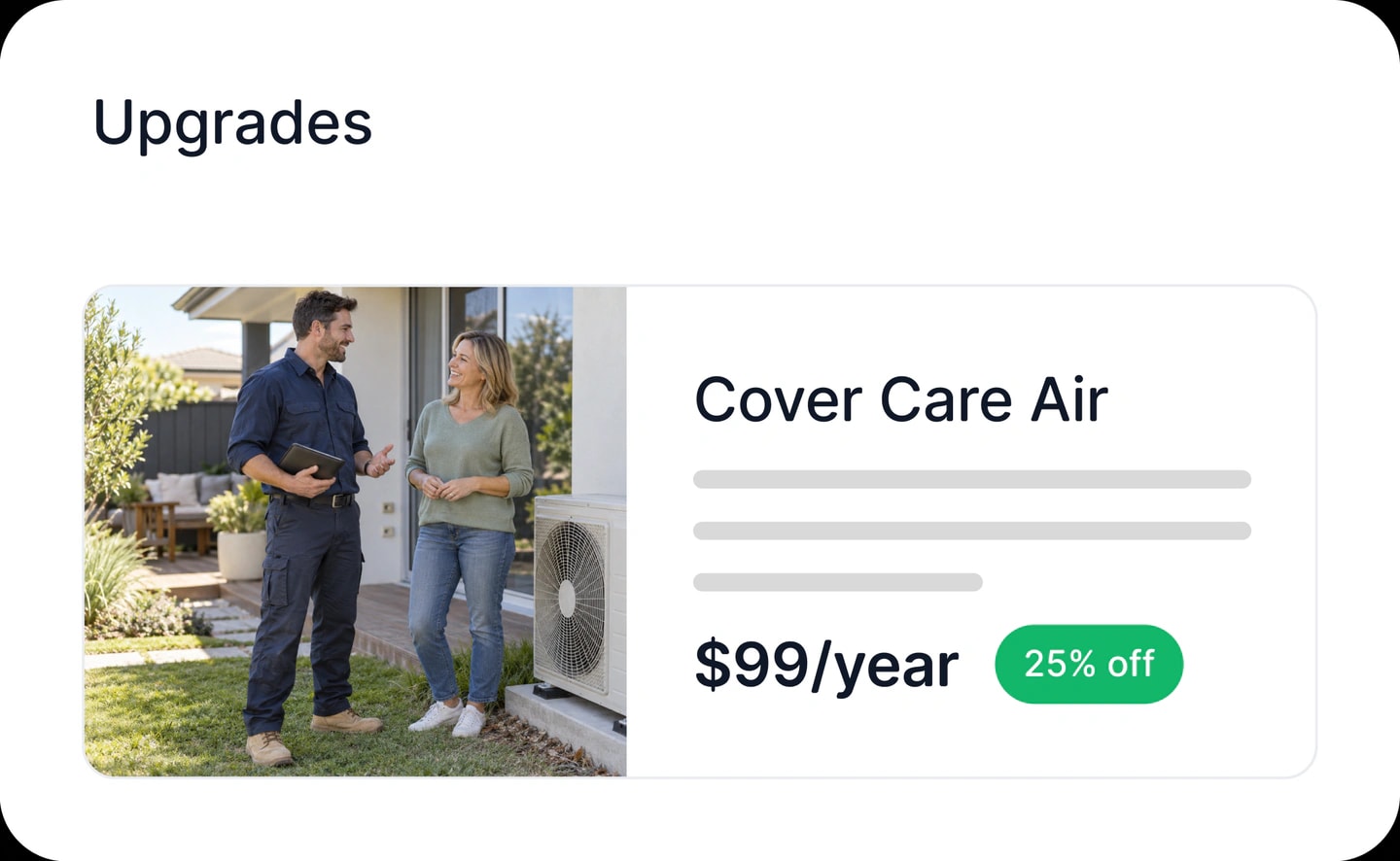 An upgrade offered in the proposal: Cover Care Air, $99 a year, 25% off